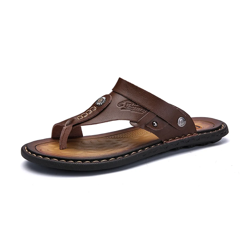 Men Summer outdoor  Non-slip Outside EVA Genuine Leather Slide Sandals  Shoes Arabic Slippers