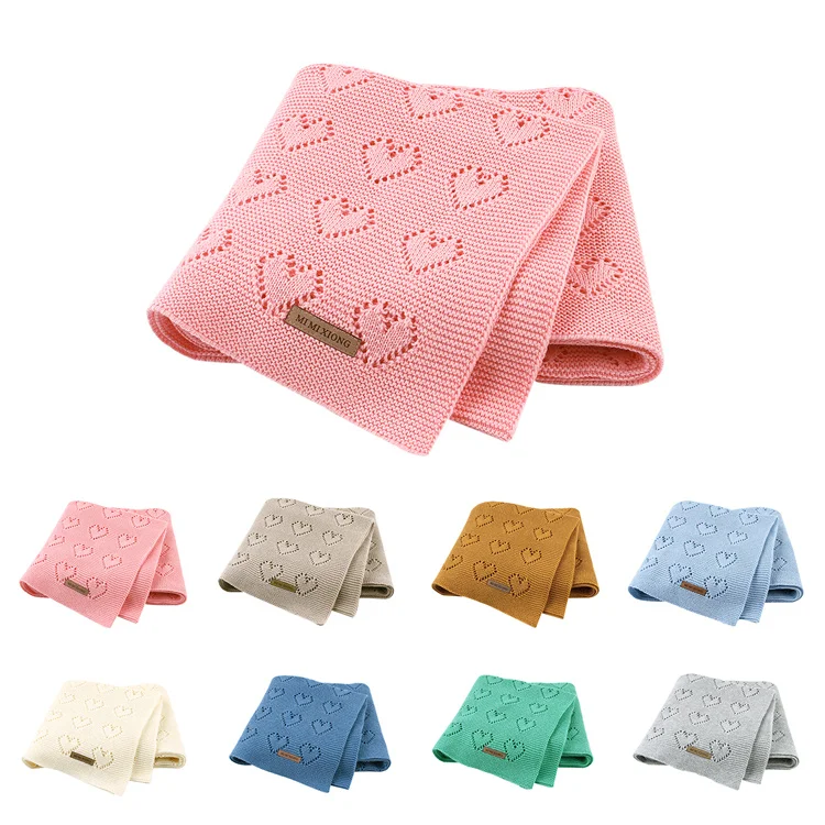 Custom Label Summer 100% Cotton Knitted Security Comforter Wrap Swaddle Baby Sleeping Blanket Super Soft