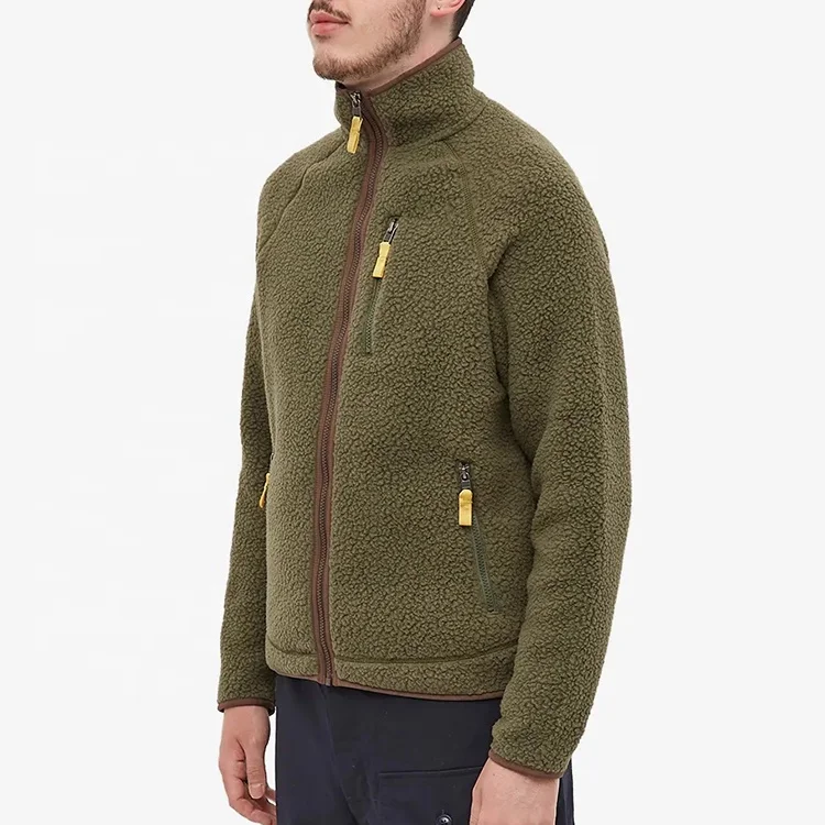 Winter men custom design full zip up heavyweight recycled polyester pile faux berber polar fleece sherpa jacket for men