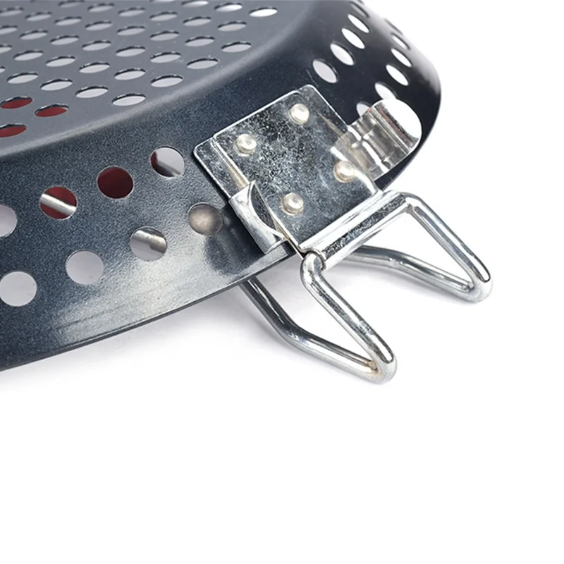 Bbq Grilling Non Stick Coating Pan Accessories Round Basket Skillet Grill Topper With Removable Wooden Handle