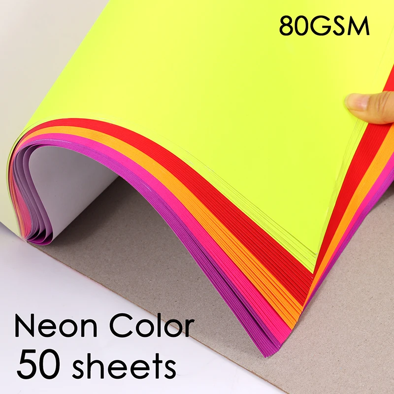 Foska Hot Sale New Item 80GSM Bright Fluorescent A4 Paper for Kids Colorful DIY Craft Handmade Paper
