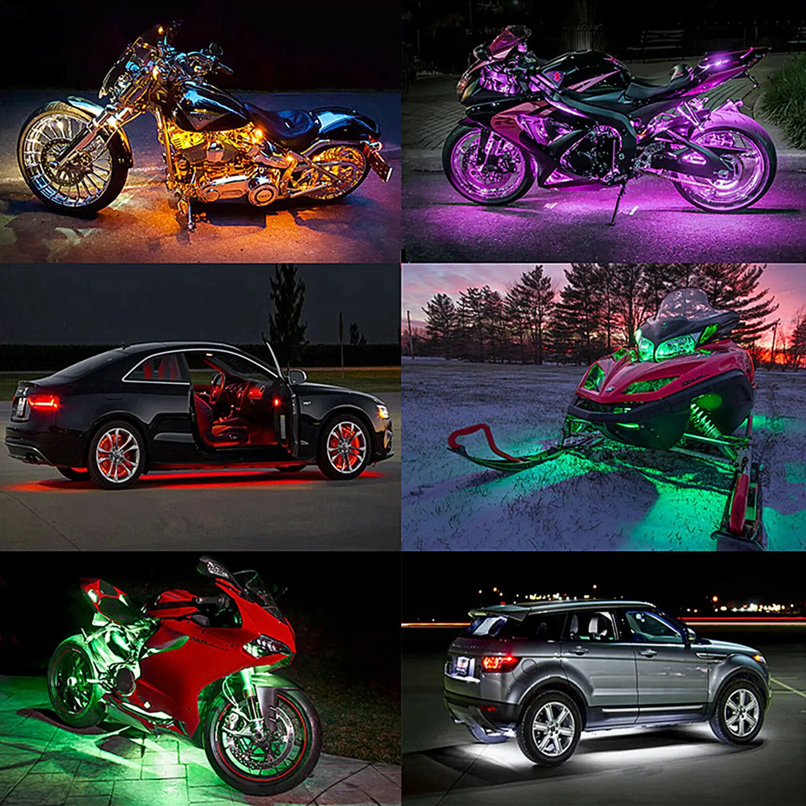 12PCS RGB Bluetooth 12V LED Light Accent Glow Neon Strip APP Control Kit Motorcycle Underglow Light