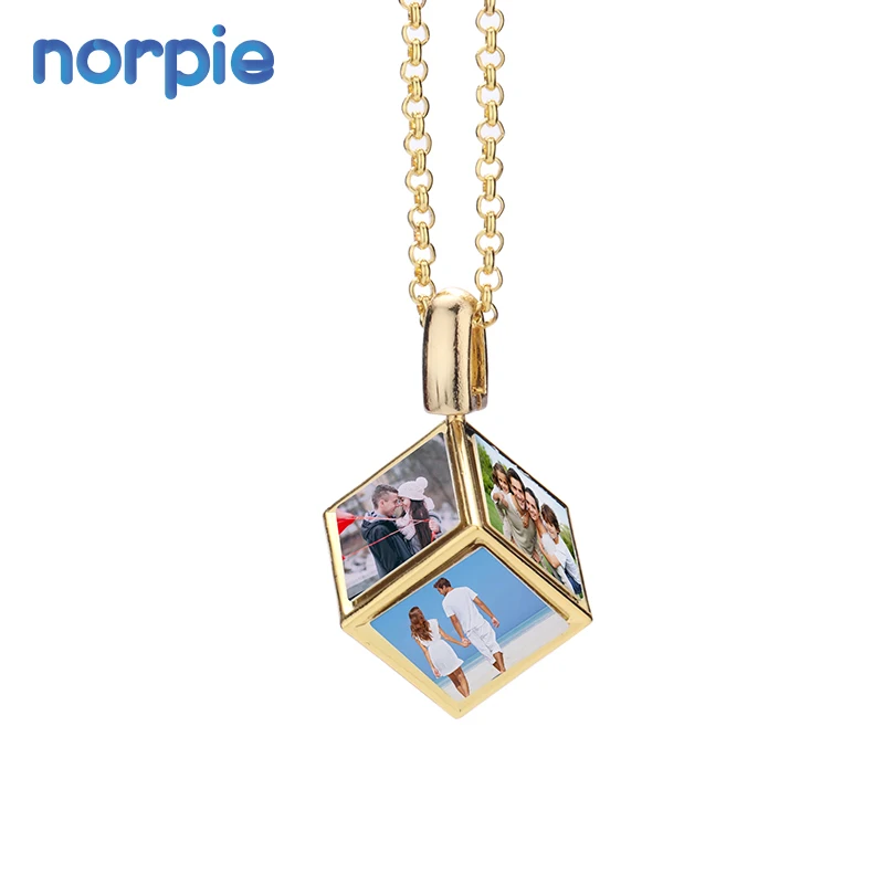 New Arrival DIY 3D Cube Photo Frame Necklace Sublimation Dice Cube Necklace with 6 Inserts
