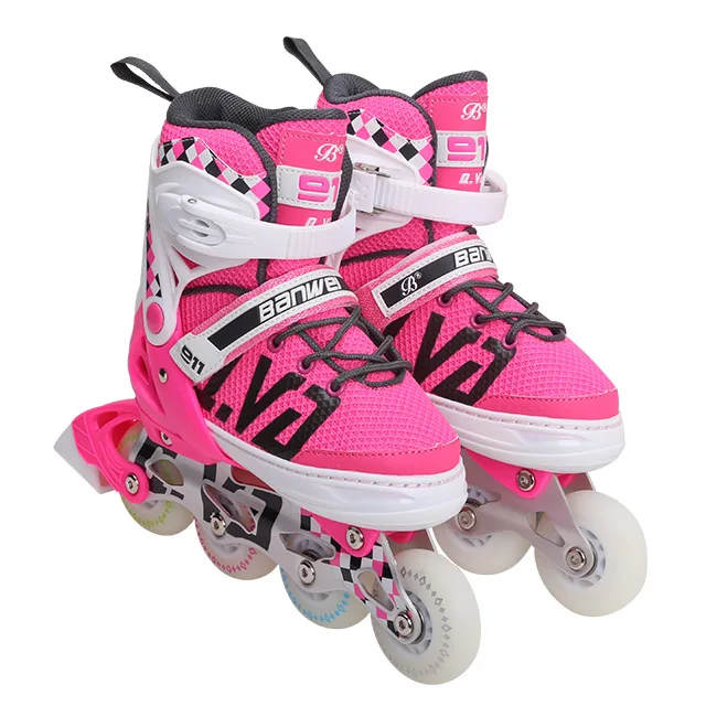 4 Wheels Adjustable Cheap Portable Safe Suitable for Kids Flashing Roller LED Light Children Pink Inline Skate Shoes
