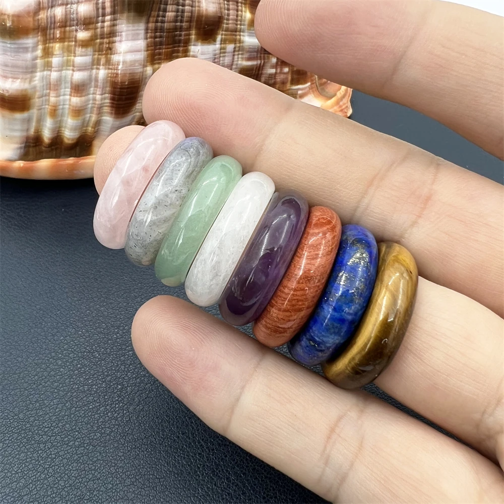 Hot Sale Reiki Gemstone Labradorite Band Ring  Natural Stones Rings Energy Healing Rose Quartz Lapis Lazuli Crystal Men Rings