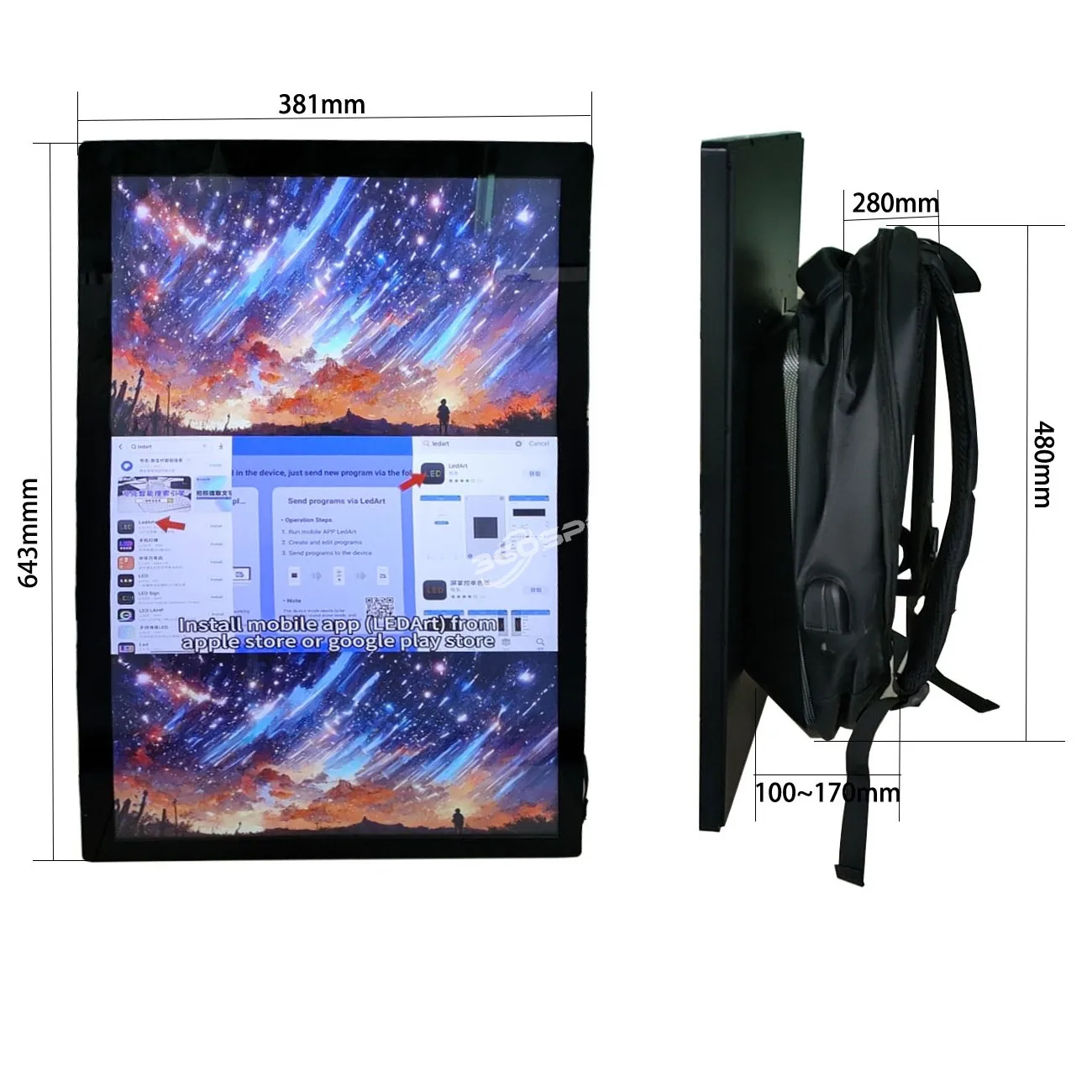 360SPB Lcd Portable Human Walking Media Advertising Player DIY programming Backpack Digital Signage