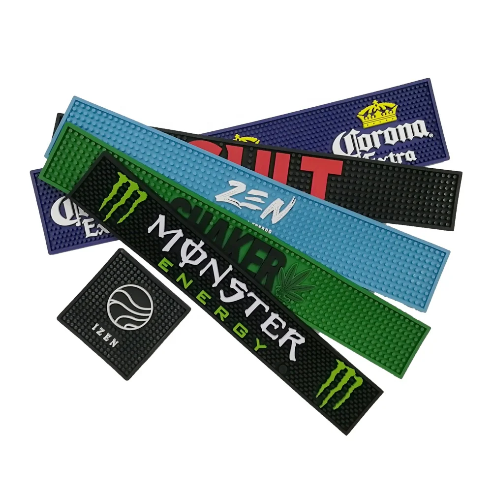 ПВХ брендовые барные коврики с логотипом счетчик капельного лотка разлива 3D тиснение пользовательский дизайн логотип барный коврик