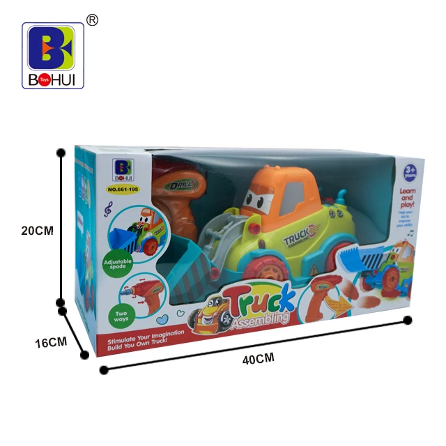 Toys for 3 Year Old Boys, Take Apart Car Toys Truck Toddler DIY Assembly Construction Bulldozer with Drill Tool Music Lights, Ki