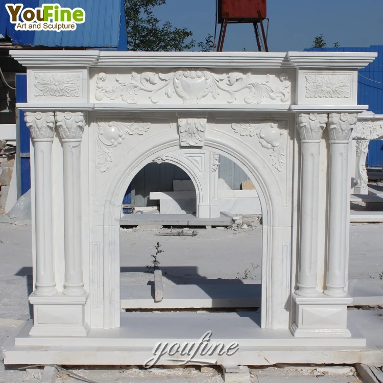 Hand Caved Simple Style Art Craft Natural Marble Fireplace