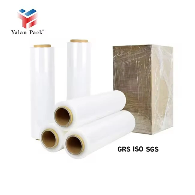Yalan Factory 20 Microns Printed Mini Handle PE Pallet Plastic Wrap Jumbo Roll Lldpe Clear 50Kg 500Mm Stretch Film