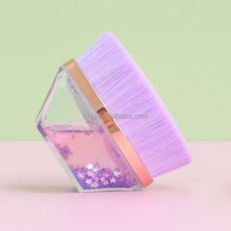  High Quality Synthetic Hair Rhinestone Flat Top Foundation Cosmetic Brush Durable Glitter Floating Hexagon Kabuki Makeup Brush