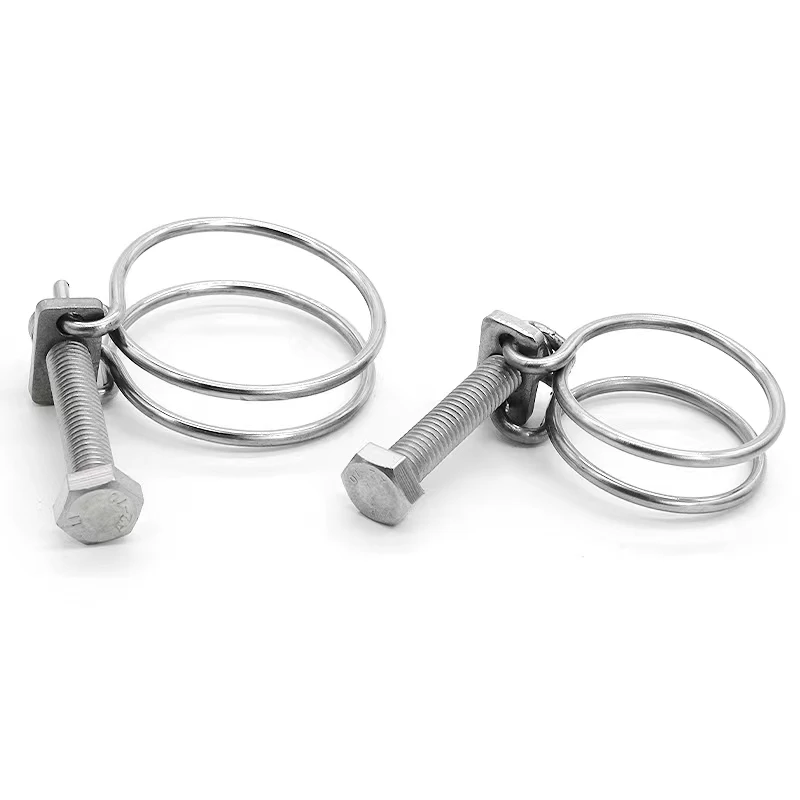 Industry bolt double wire spring hose clamp stainless steel metal adjustable wire clip cable clamp