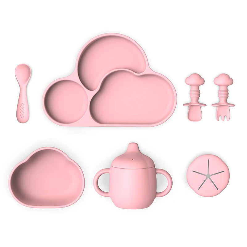 2023 New Factory OEM Bpa Free  Spoon Fork And Suction Plate Bowl Silicone Baby Tableware Feeding Weaning Baby
