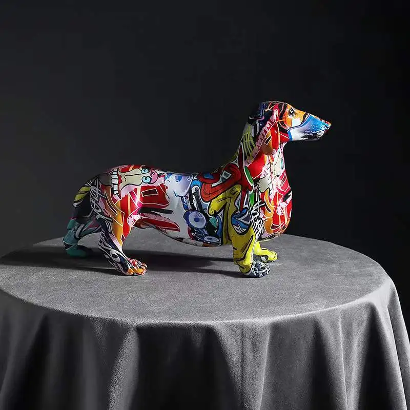2022 new Animal Colorful figurine statue small sculpture dog graffiti home decor resin craft