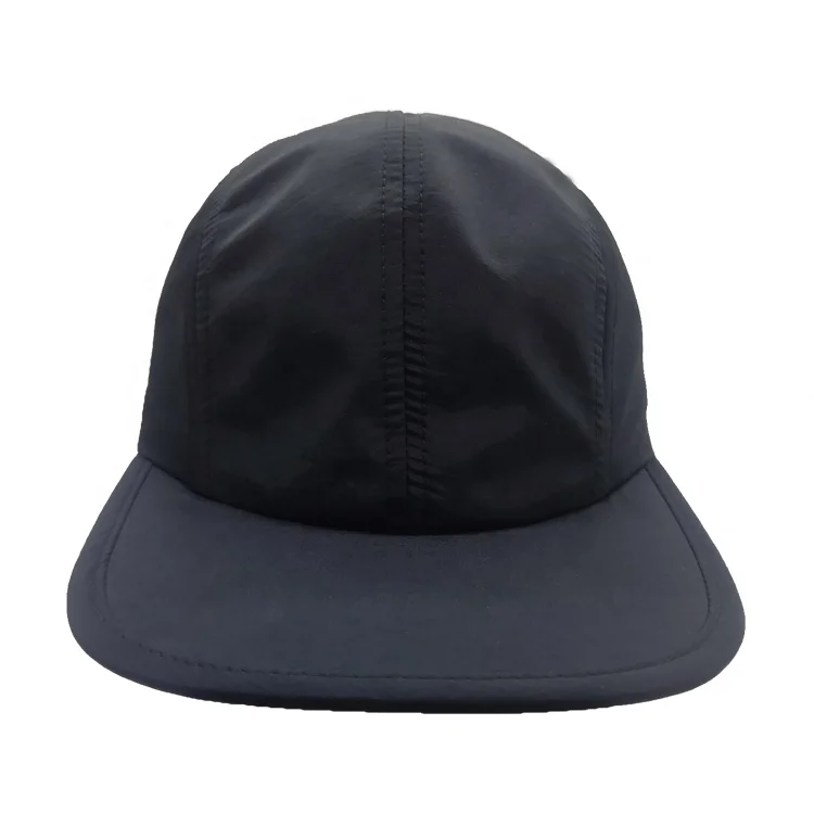 New trendy blank custom black nylon hat unstructured outdoor flat brim camper hat snapback hat