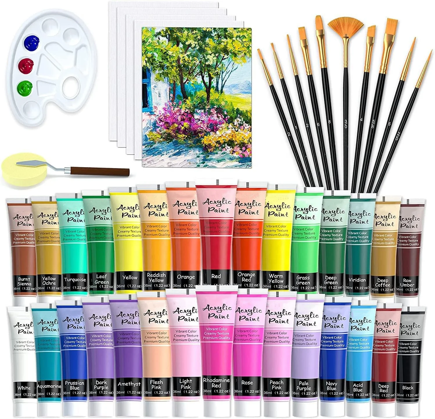 48 pack 30 colors acrylic paint for canvas  with brushes fluid acrylic paint hot sell acryl paint color