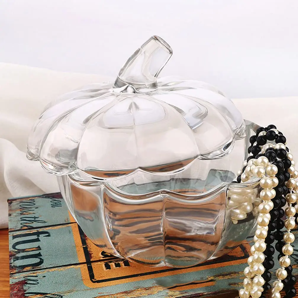 Wholesale Transparente Pumpkin Shape Glass Candy Jar With Lid Glass Storage Jar Halloween Decorative
