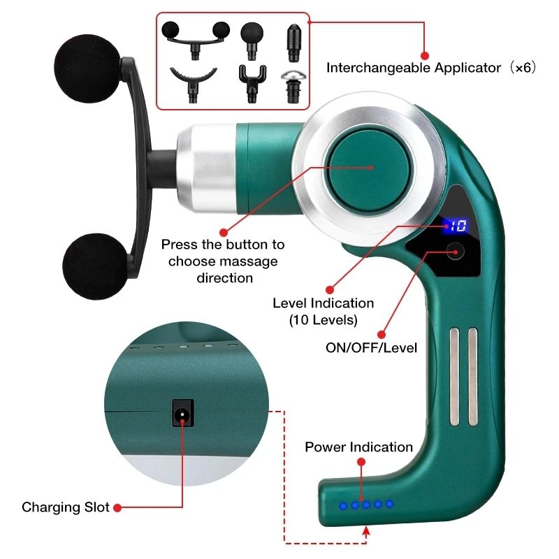 
2021 Popular Picks Deep Tissue Percussion Massager Massage Gun with 6 Heads and 10 Adjustable Speeds 