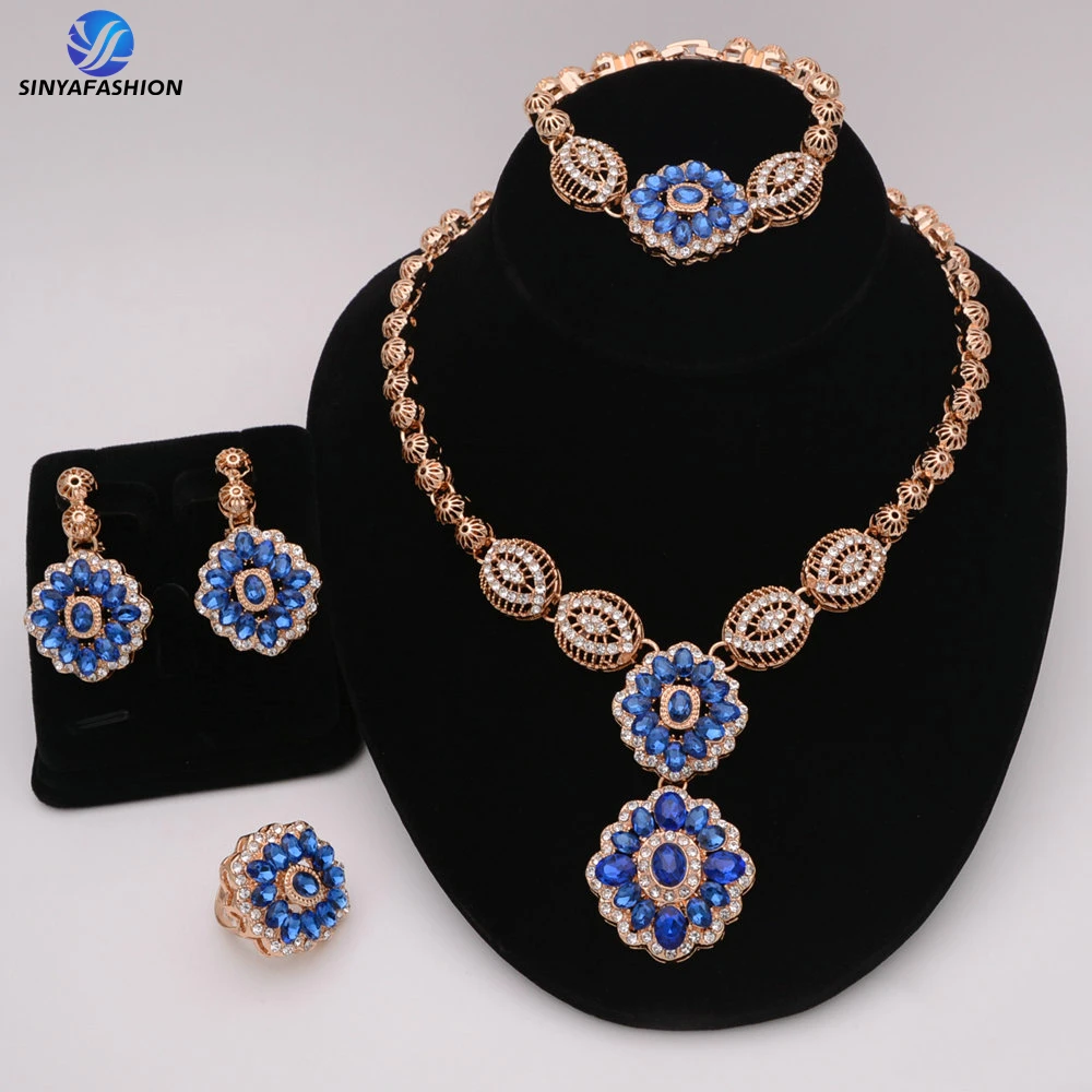 Sinya Hot Selling Luxury Bridal Jewelry Set Italian Necklace Bracelet Earring Ring Women Four Jewelry Sets