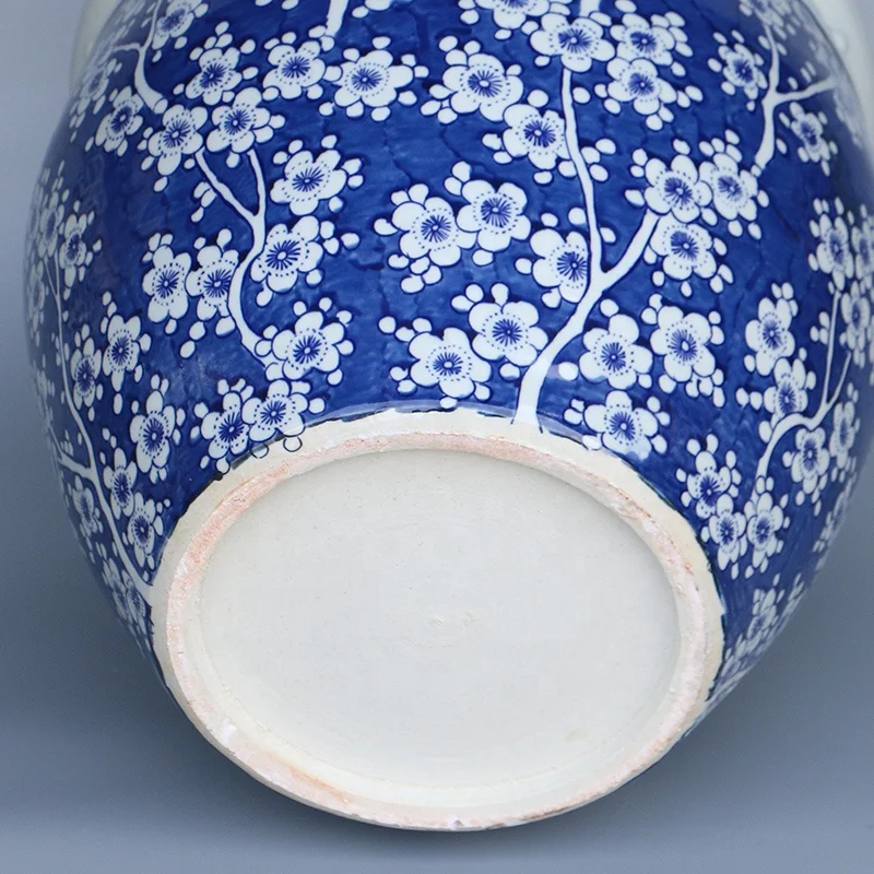 Vintage Chinese hand drawing blue and white Ice plum decorative ceramic big vat porcelain fishbowl flower pot