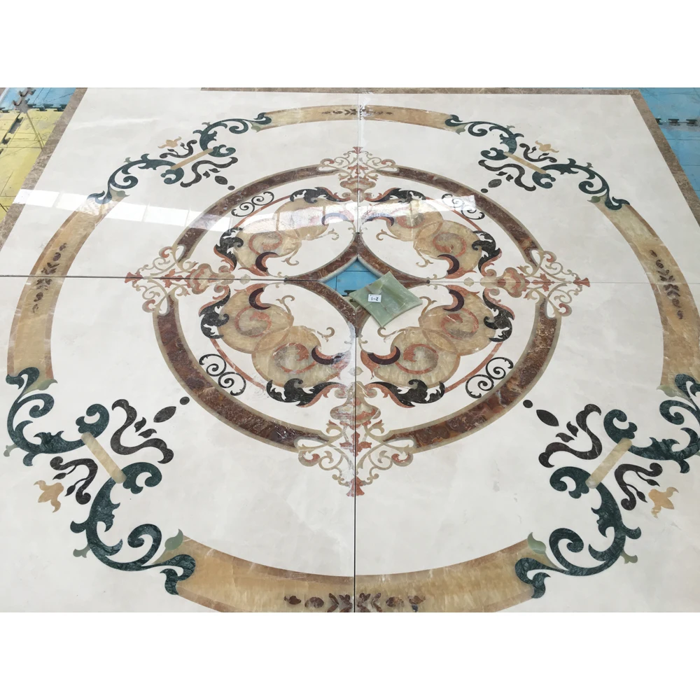Popular Flower Design Pattern Waterjet Art Marble Mosaic Floor Tile