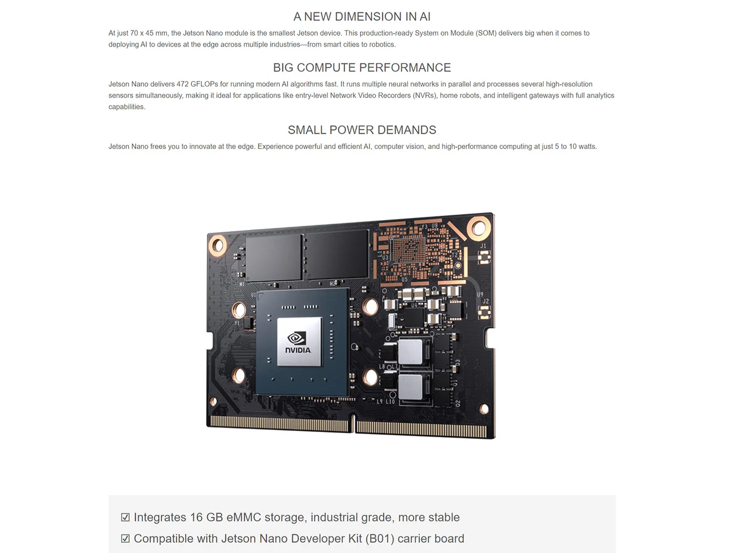 NVIDIA Jetson Nano Module, Small AI SOM, with 16GB EMMC