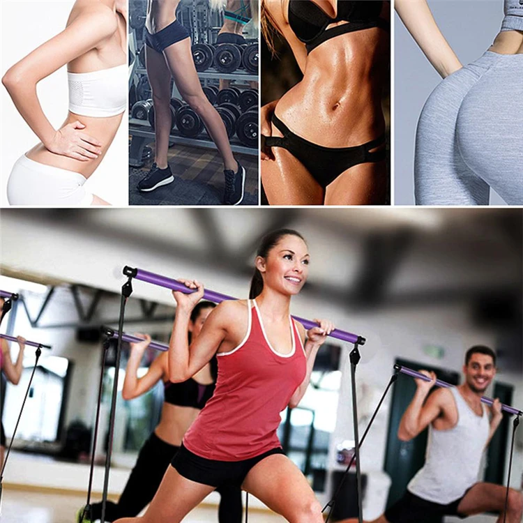 Exercise Rubber Bar Pull Rope Resistance Band, Portable Pilates Bar