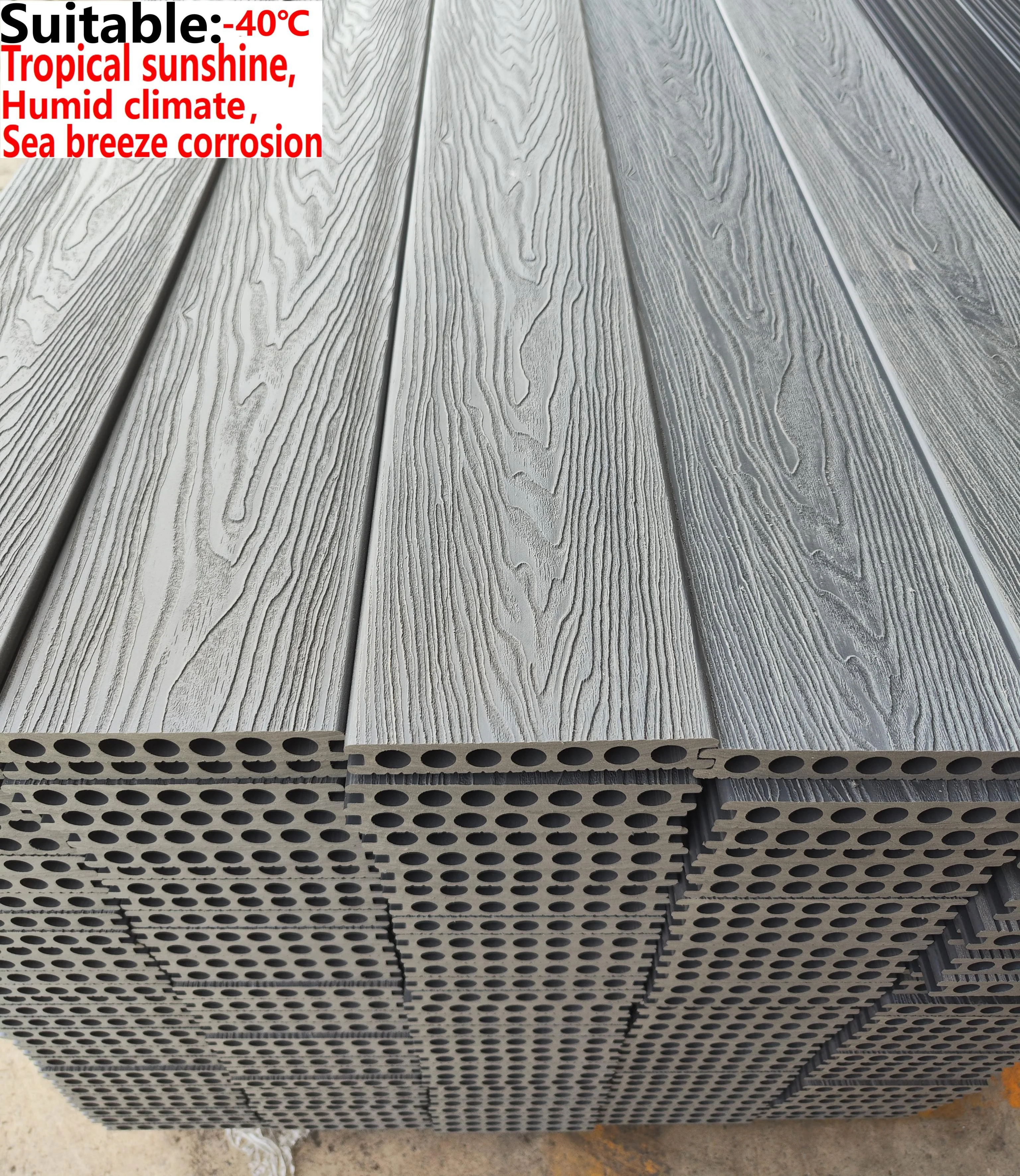 WPC composite 3D Deep embossing round Hollow teak Decking flooring Outdoor exterior composite floor