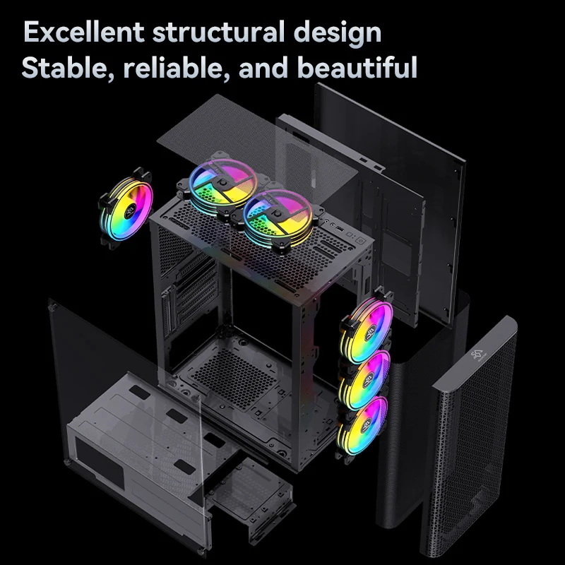 SNOWMAN  ATX Mid Tower Gaming Computer PC Case  with Tempered Glass Front Airflow Mesh Up to 8x120mm Fan with 240mm AIO/Radiator