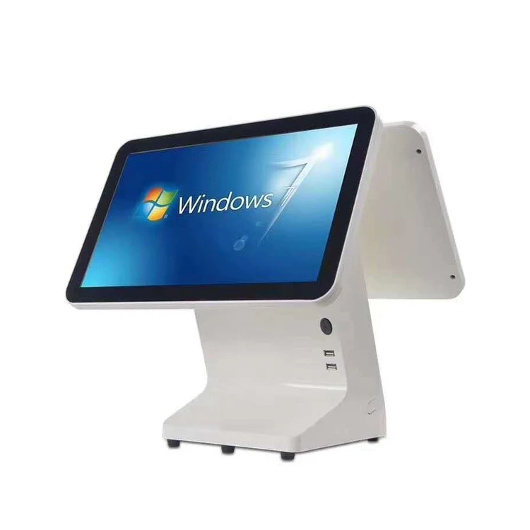 Dual Monitor Commercial Pos System Restaurant Equipment Resistive 15.6 Inch Touch Screen