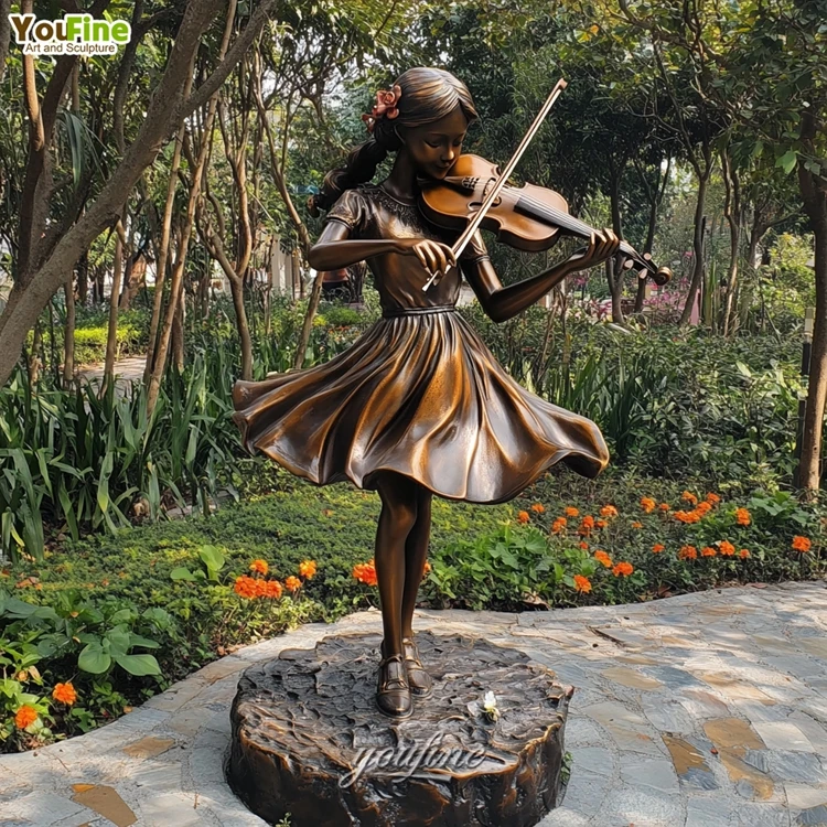Outdoor Garden Schools Figure Statue Bronze Sculpture of Child Playing Violin