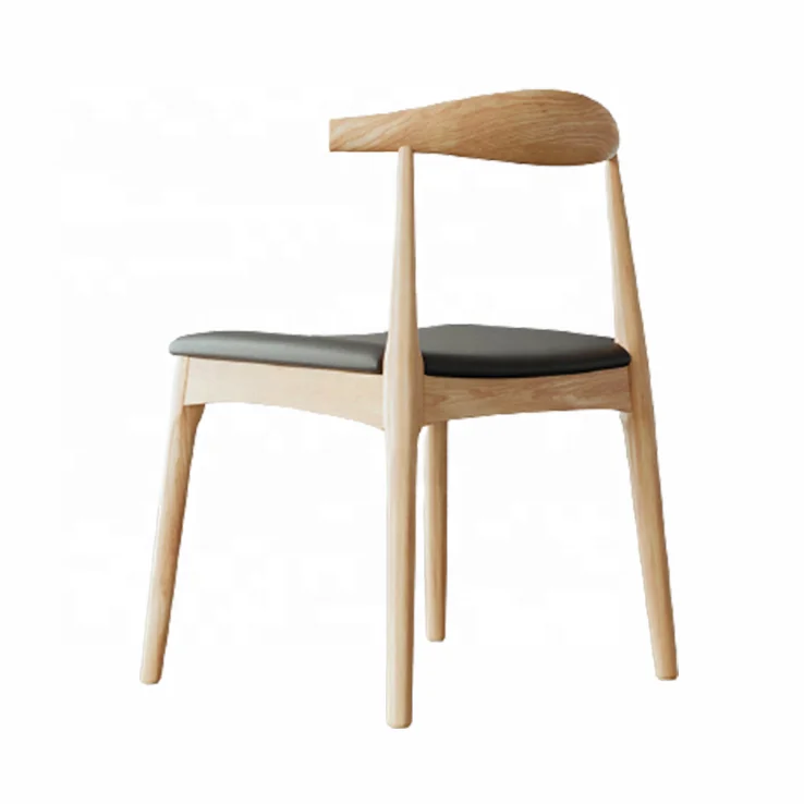 New designed hot sale wood frame pu cushion wooden elbow cow horn dining chair