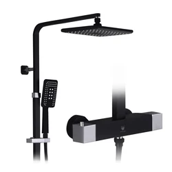 Gold thermostatic mixer robinet colonne de douche wall mounted bathroom matte black rainfall rain bath & shower mixer faucet set