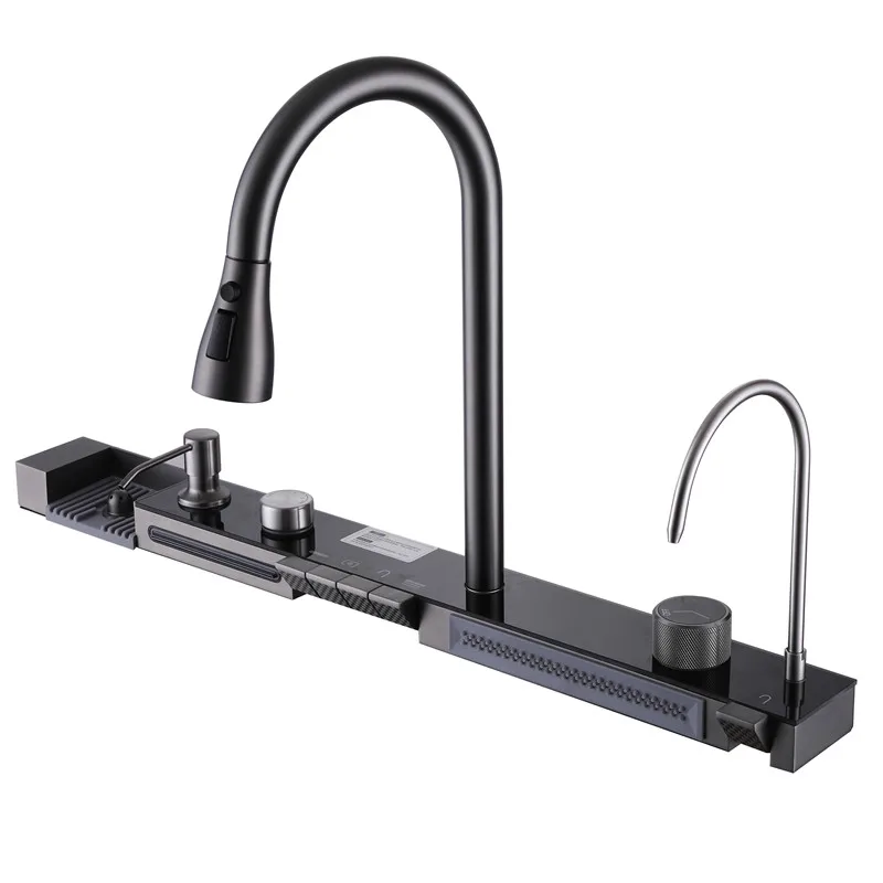 XINGPAI Tiktok New Trend One Piece 2 Waterfall Faucet Stainless Steel Single Slot Bionic Honeycomb Black Kitchen Sink