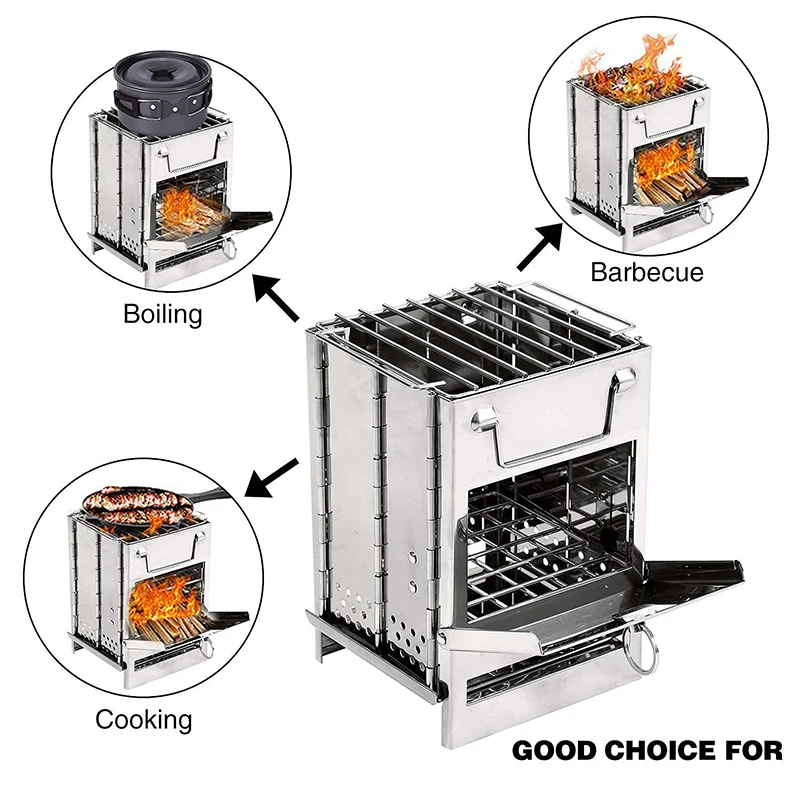 Outdoor Camping stainless steel barbecue grill Wood Burning Portable Fire Pit Log Stove Fireplace for BBQ