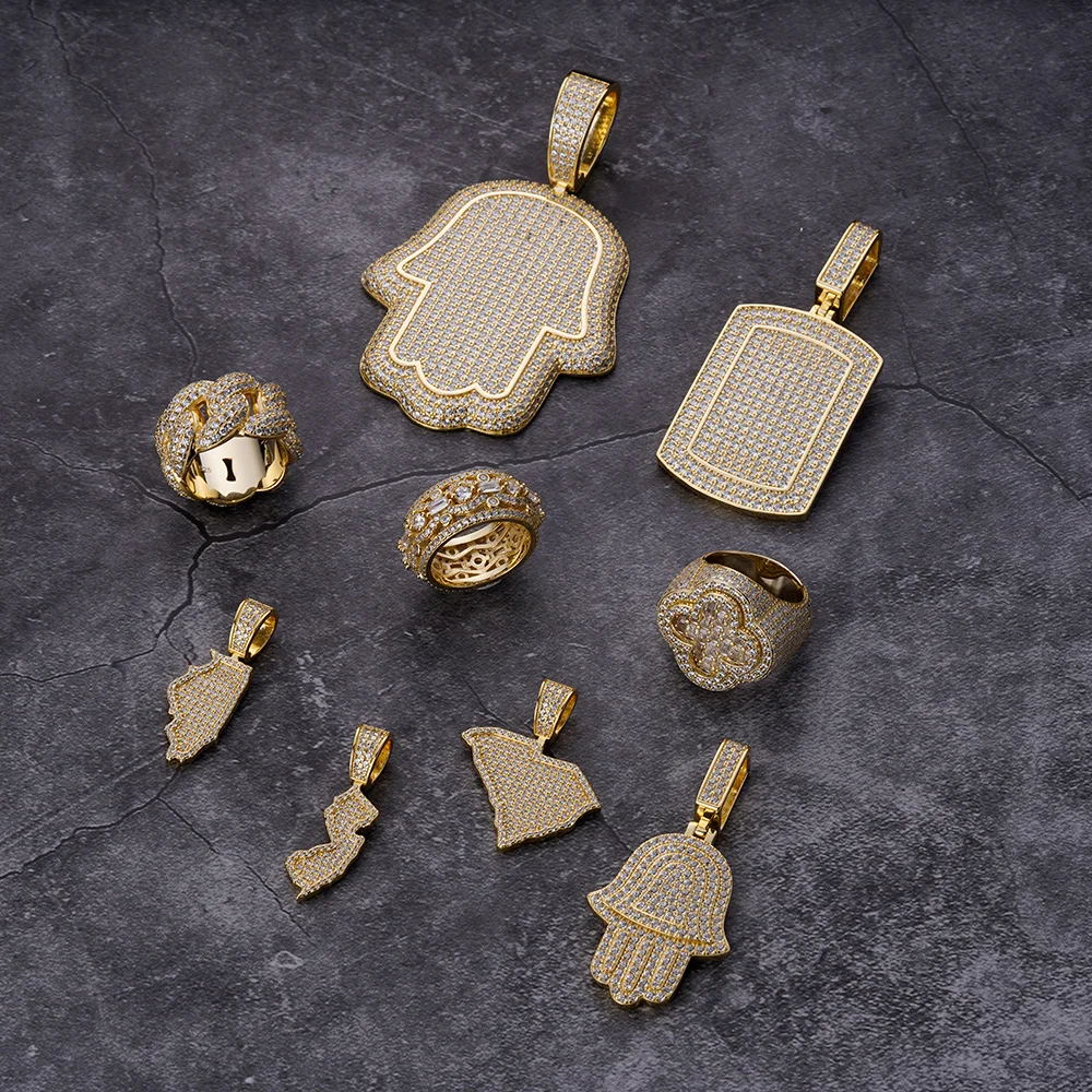 Fine Jewelry Hip Hop 14k Gold Plated 925 Sterling Silver CZ Iced Out Cuban Band Finger Ring