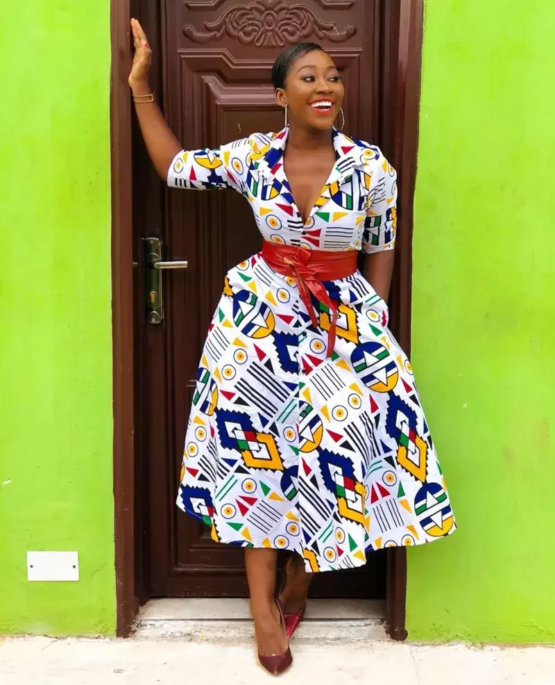 Wholesale Africa Print Women Clothing  Half Sleeve Button Up Shirt Dress Africa Casual Ankara Waxed Casual Front Slit Midi Dress