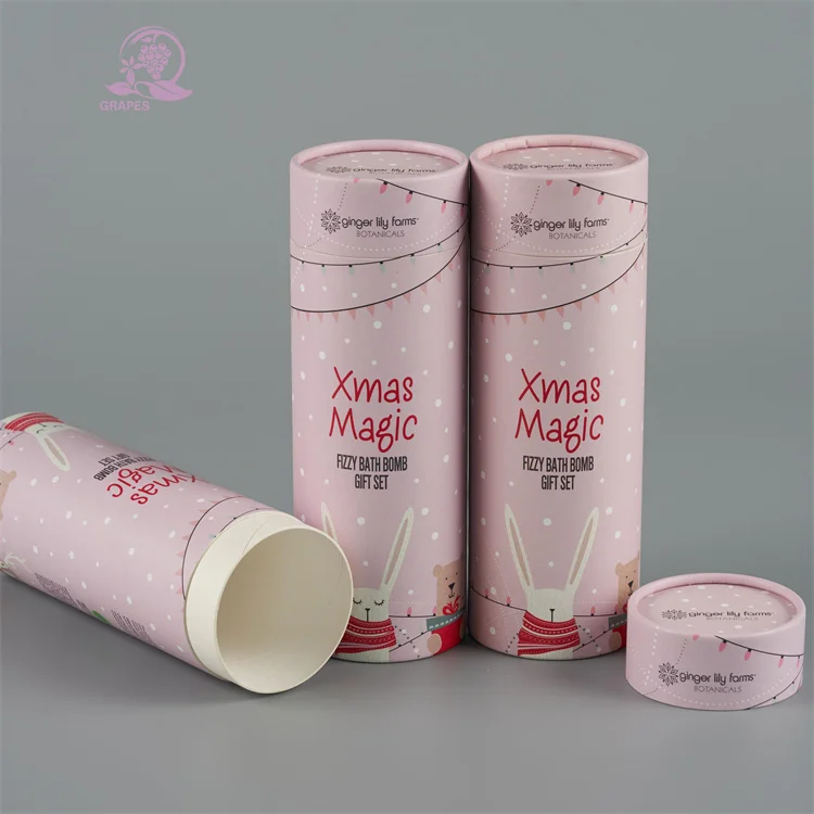 Custom design cosmetic paper tube cosmetic Xmas bath salt bomb gift packaging candle Shower Steamer cylinder paper packaging
