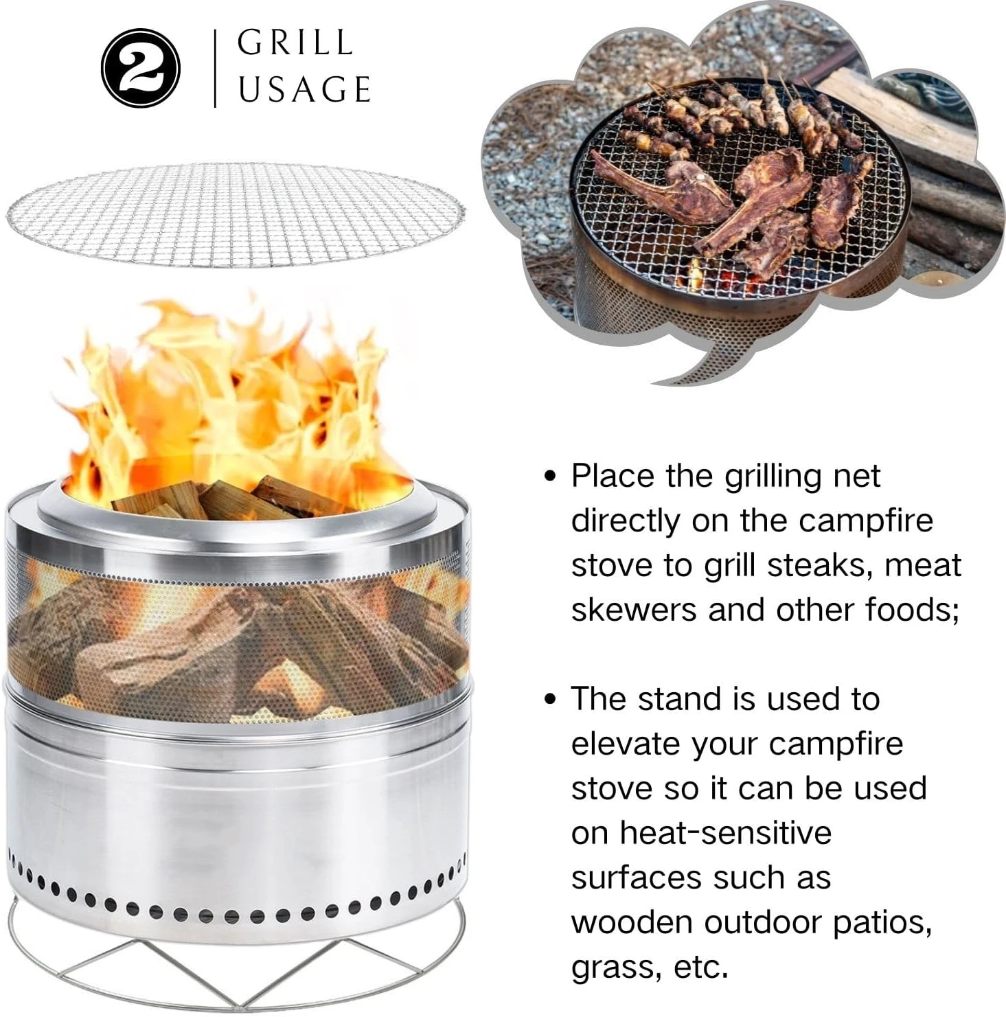 New Design Portable Stainless Steel Fire Pit Foldable Outdoor Wood Bonfire with Smokeless Charcoal Grill