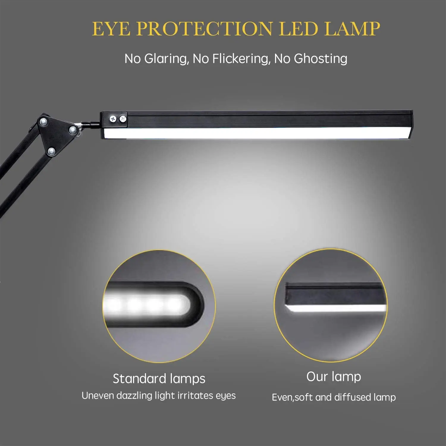 LED desk lamp with metal swing arm and fixture dimmable architect task 3 color modes 10 adjustable