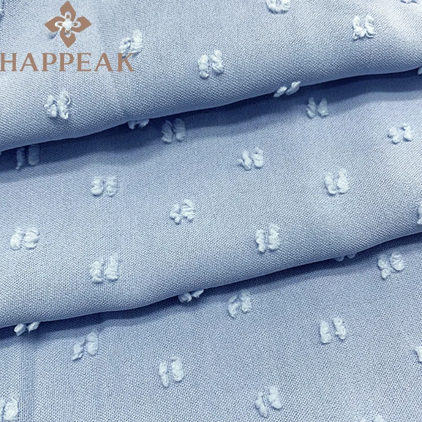 HAPPEAK High Quality 100% Polyester Crepe Swiss Dot Fabric Soft Polka Dot Jacquard Fabric