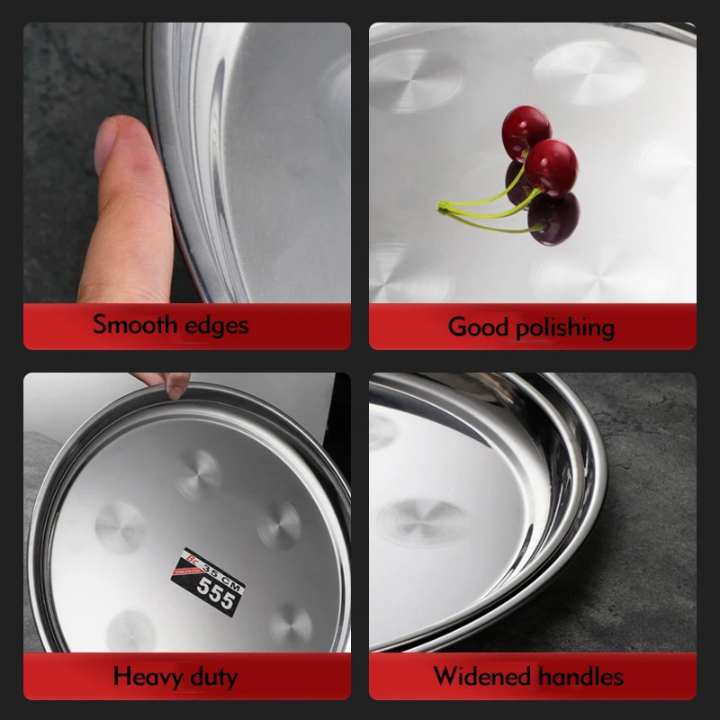 555 Stainless Steel Round Tray Bar Serving Tray with Swirl Pattern Round Metal Tray for Coffee Table, Party, Club, Home