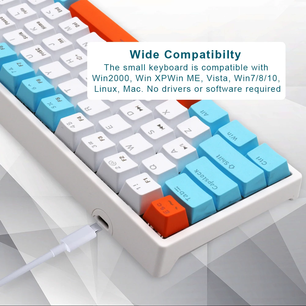 Wholesale 60% Usb Wired Light Led Fashion Gaming Keyboards 61 Keys Blue Switches Custom Keycap Pc Rgb Mechanical Keyboards