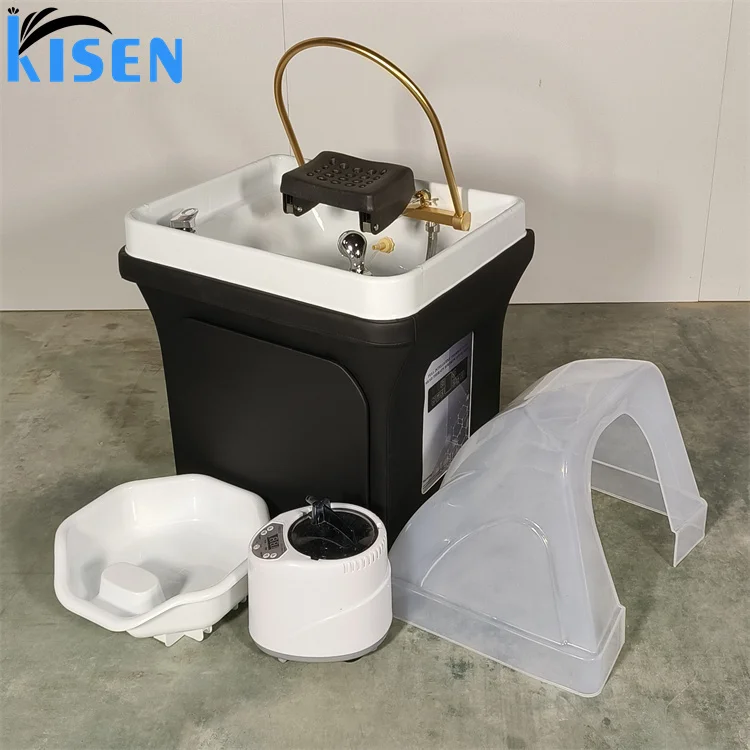 Kisen Modern Luxury Hair Salon Shampoo Bowl Massage Shampoo Chair Salon Furniture Backwash Units Hair Washing Chair with Basin