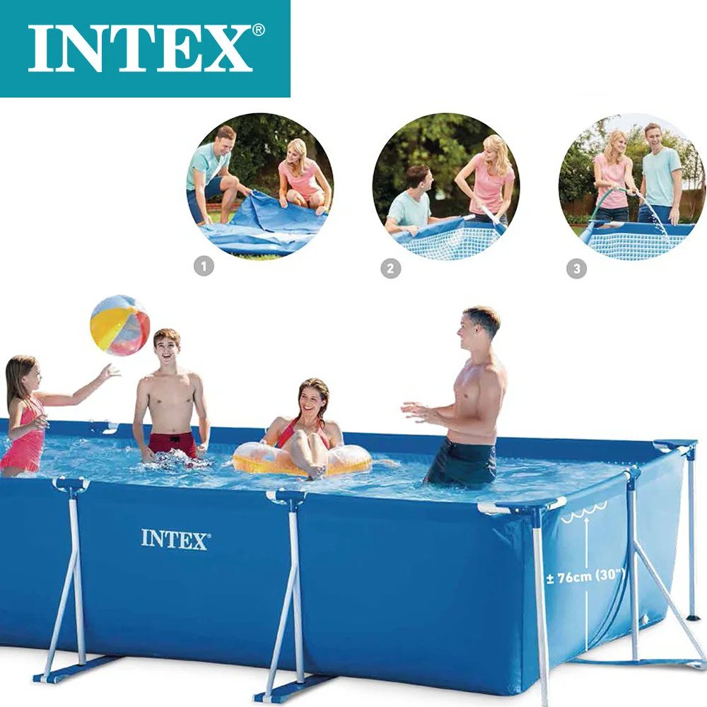  Простой набор прямоугольный металлический каркас Intex 28273 из ПВХ семейный наружный