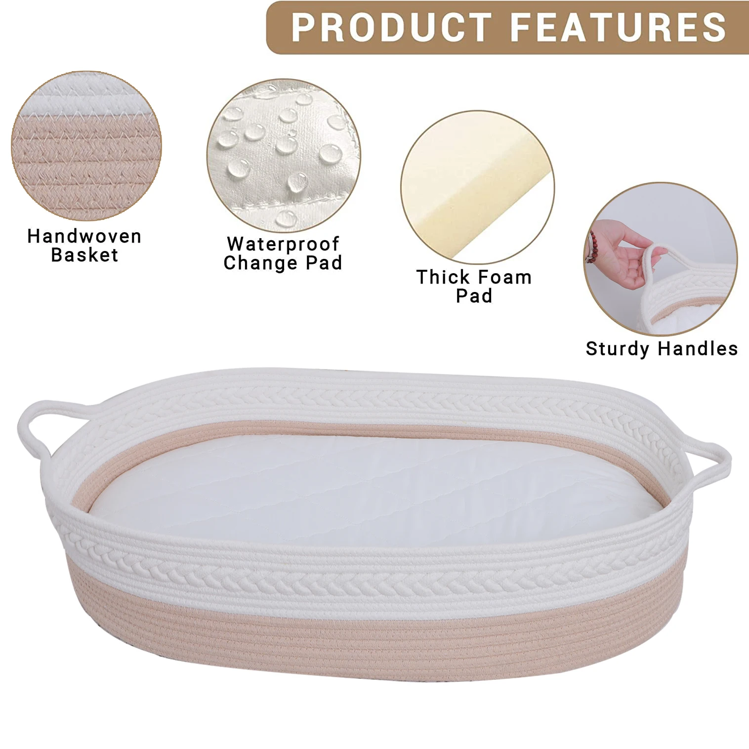 100% Cotton Rope Newborn Moses Basket Changing Basket Rope Woven Portable Baby Cot Moses Basket And Bedding Mattress Set