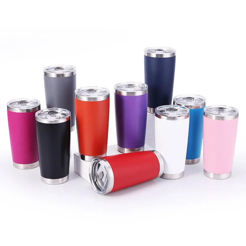 Outdoor 20oz Stainless Steel Car Cup Double Cover Beer Thermos Large Capacity Vacuum Flask & Kettle Simple Design