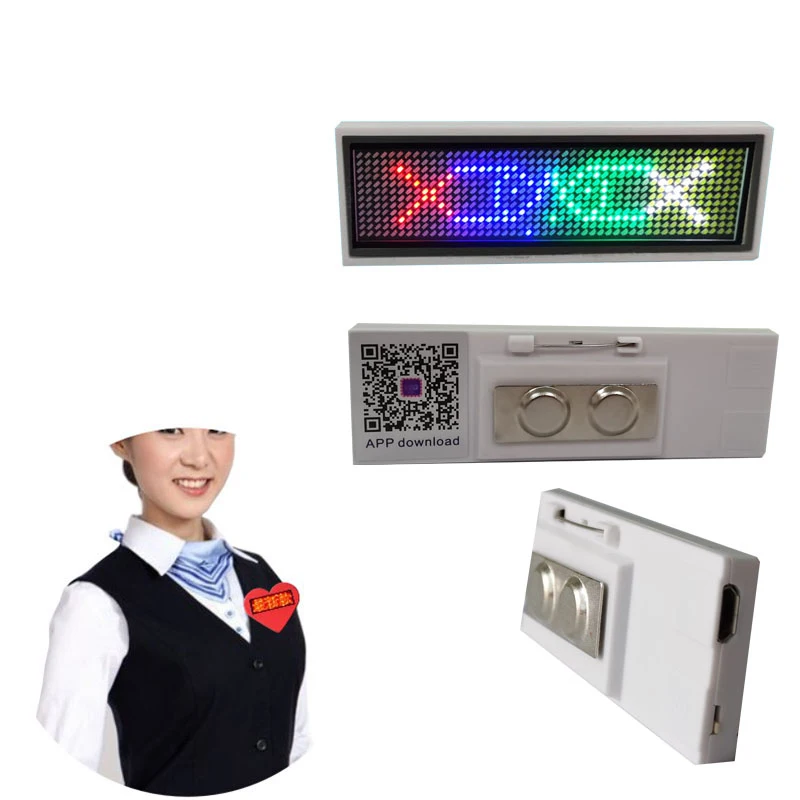 Factory Wholesale Programmable Mini Neon LED Luminous Display Screen Electronic LED Flashing Name Badge tag plate
