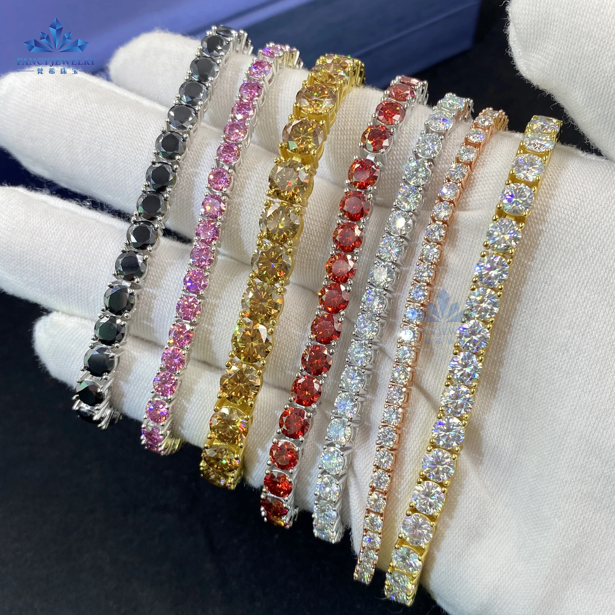 Цветной браслет из стерлингового серебра 3-6 5 мм красный розовый зеленый черный синий желтый Муассанит 925