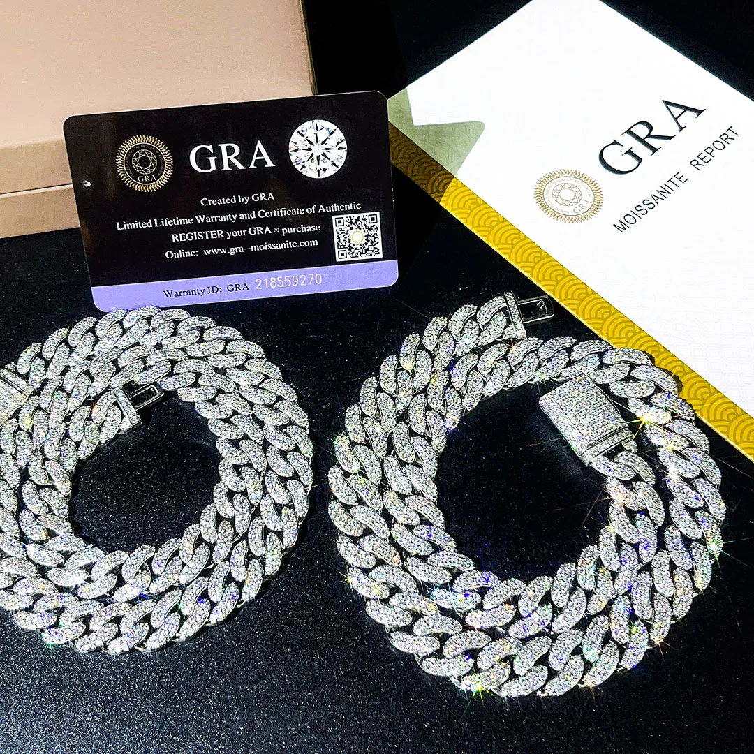 Wholesale  8MM VVS Diamond S925 Silver Cuban Link Chain Ready To Stock Hip Hop Iced Out Moissanite Cuban Bracelet